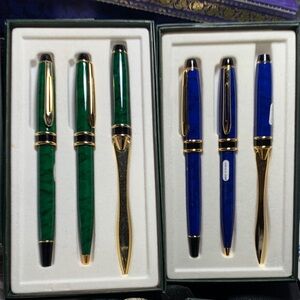 Elegant BLUE Pen Set Gold Accents with Letter Opener, NWT